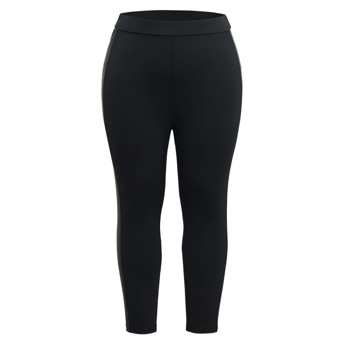 Plus Size Patchwork Elastic Waist Skinny Leggings Women Black Casual High stretch Skinny High Rise Dailywear Leggings BloomChic 30/6X Product Image