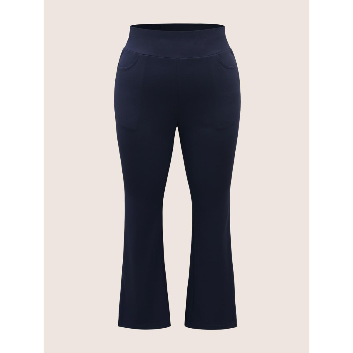 Plus Size High Rise Wideband Waist Bootcut Leggings Women DarkBlue Elegant Medium stretch Bootcut High Rise Everyday Leggings BloomChic 10/M Product Image