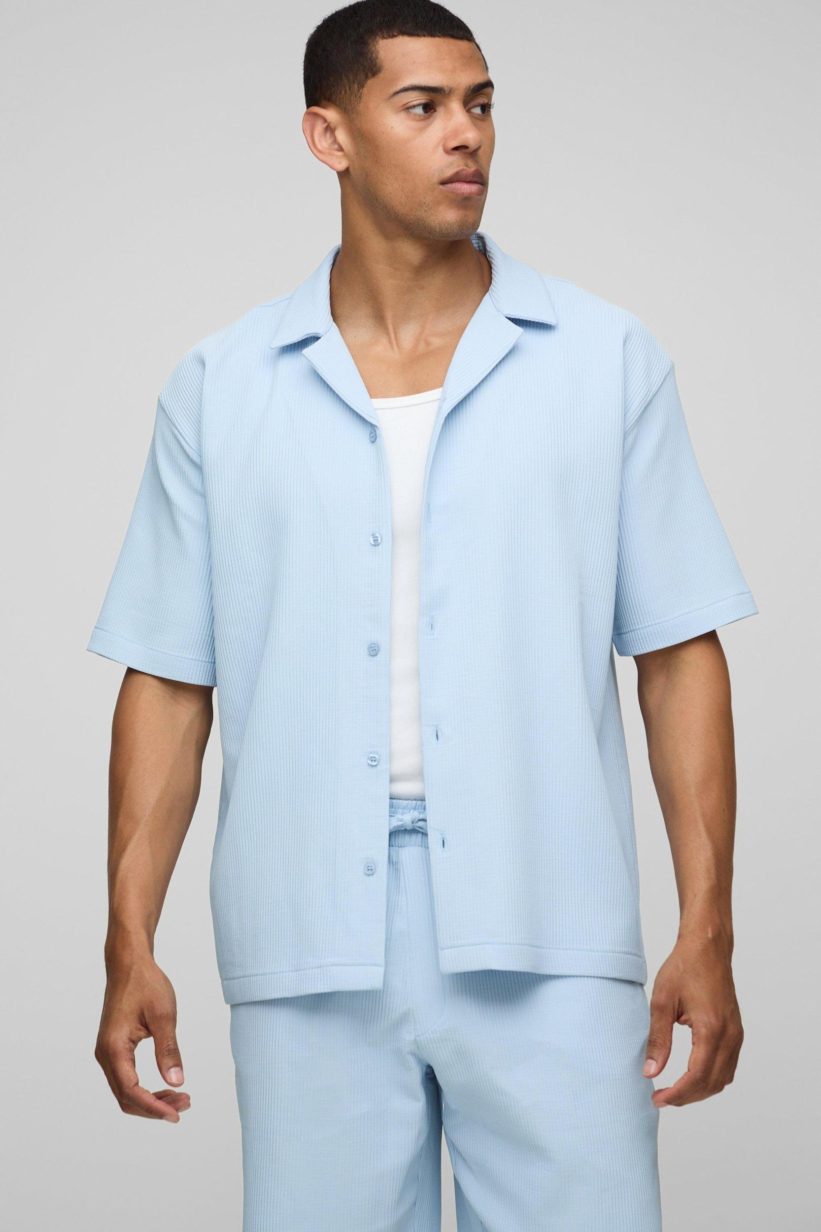 Oversized Revere Pleated Shirt & Short Set | boohooMAN USA Product Image