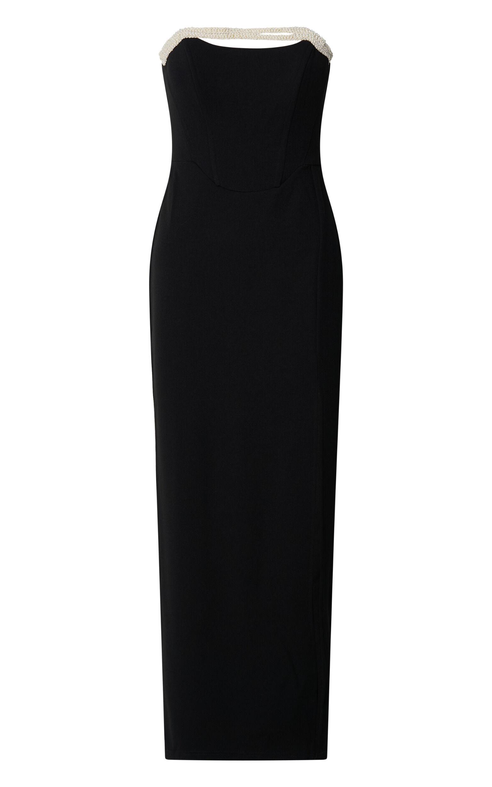 Perlita Midi Dress - Sleeveless Pearl band detailing Dress in Black Product Image