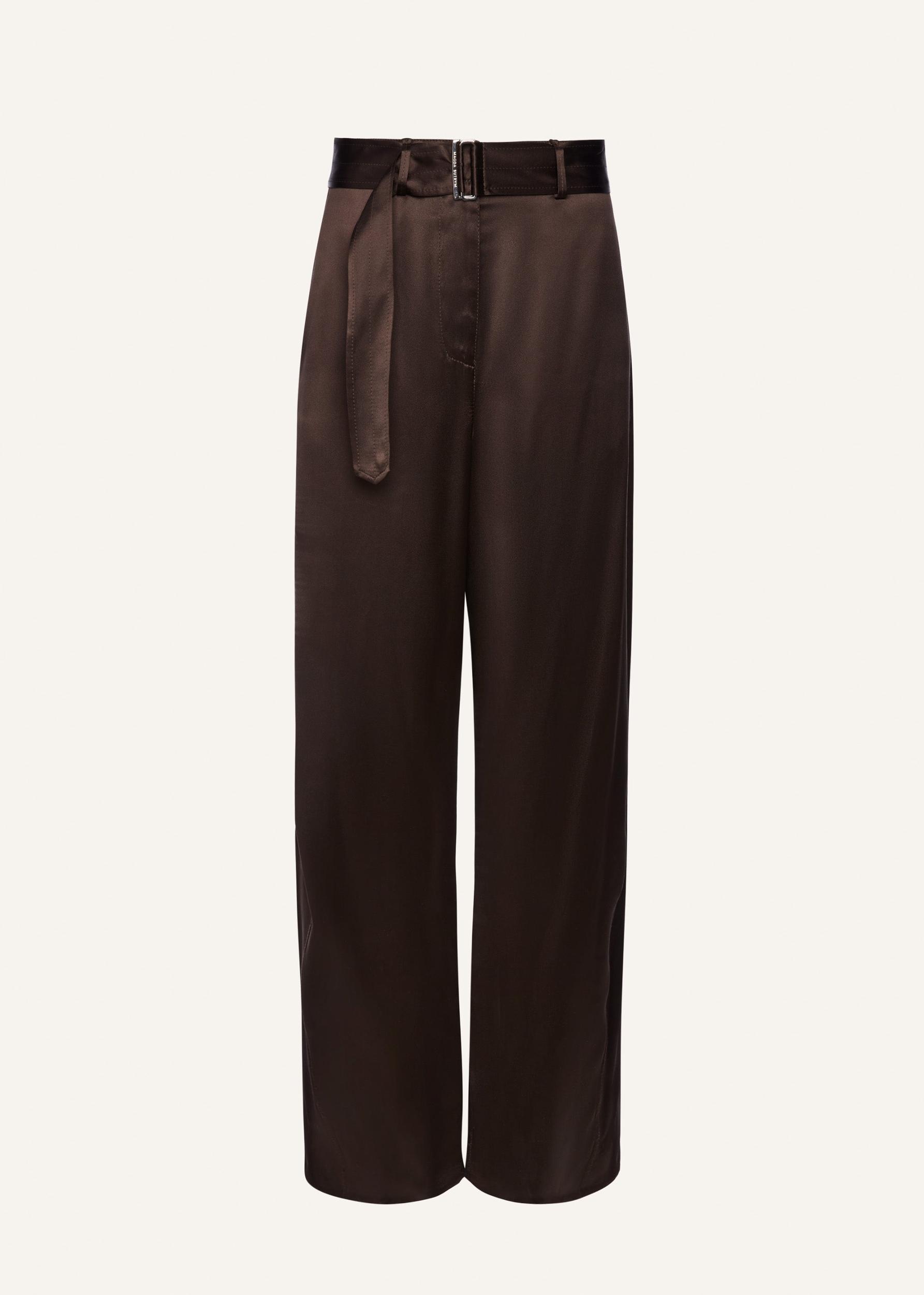 Belted satin trousers in brown Product Image