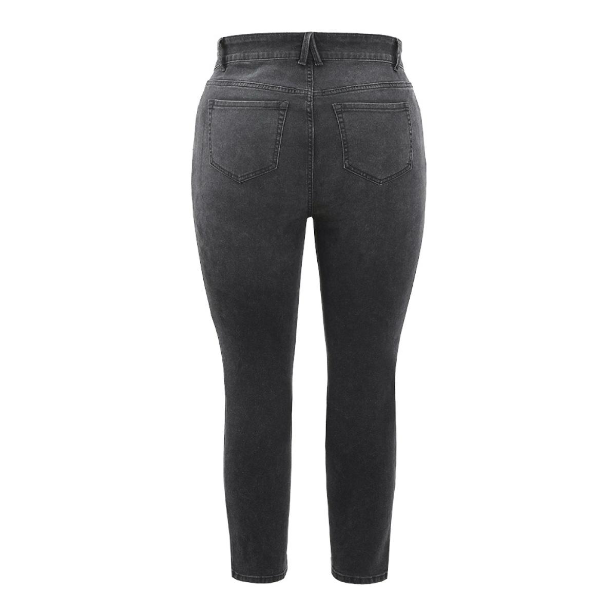 Plus Size Skinny Very Stretchy High Rise Black Wash Jeans Women Black Casual Plain High stretch Pocket Jeans BloomChic 16/1X Product Image