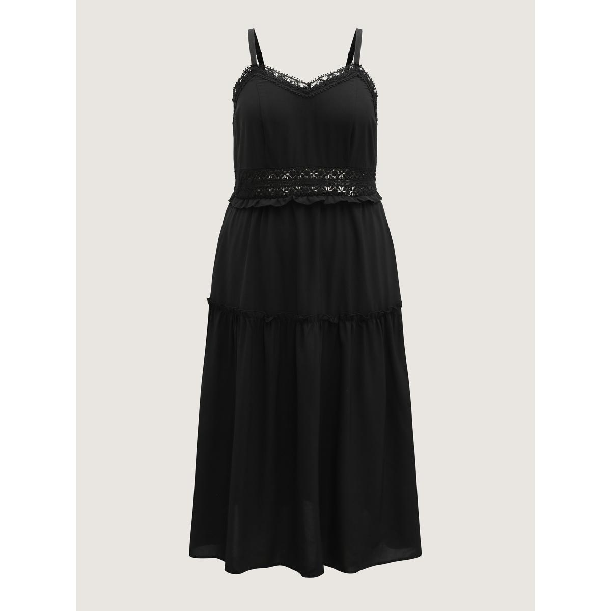 Plus Size Solid Crocheted Backless Sleeveless Midi Dress Black Women Resort Woven ribbon&lace trim Round Neck Sleeveless Curvy BloomChic 30/6X Product Image