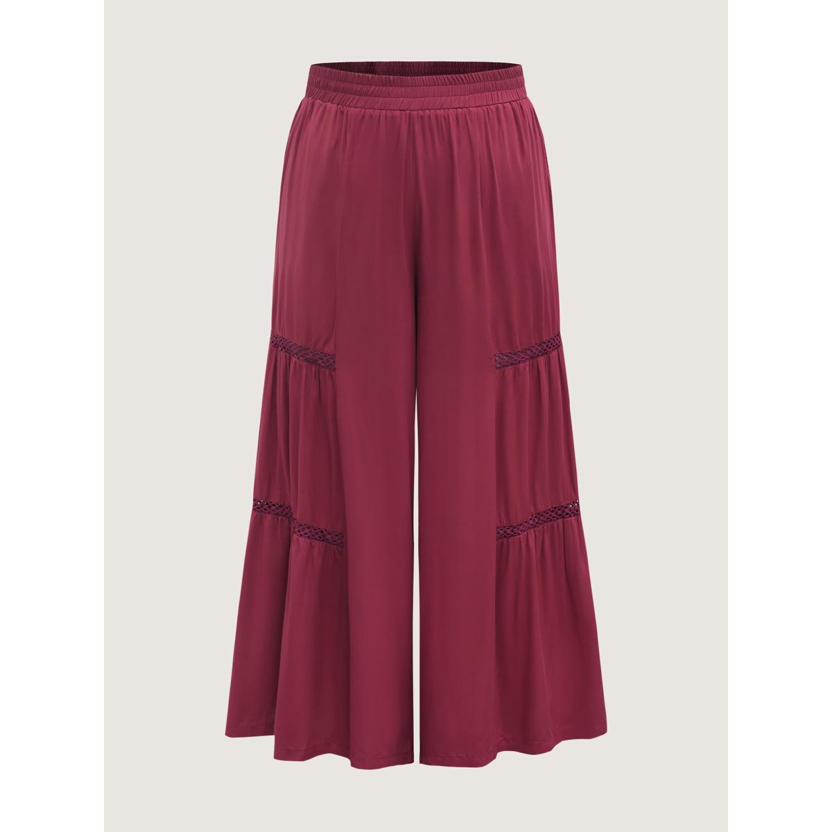 Plus Size Lace Trim Pleated Wide-Leg Pants Women Russet Loose Mid Rise Vacation Pants BloomChic 22-24/3X Product Image