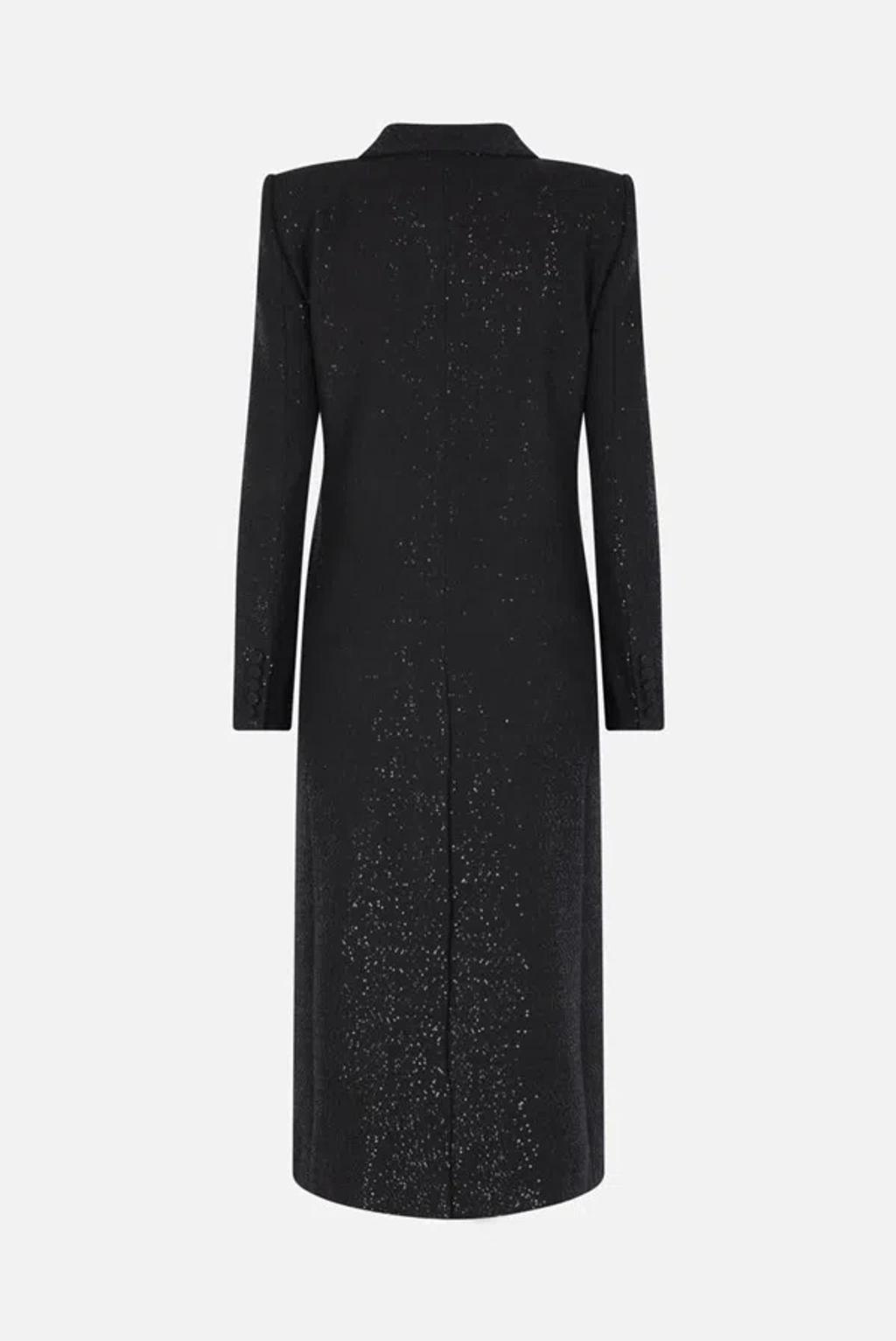 TOM FORD Sequined Wool Blend Crepe Double Breasted Coat In Black Product Image