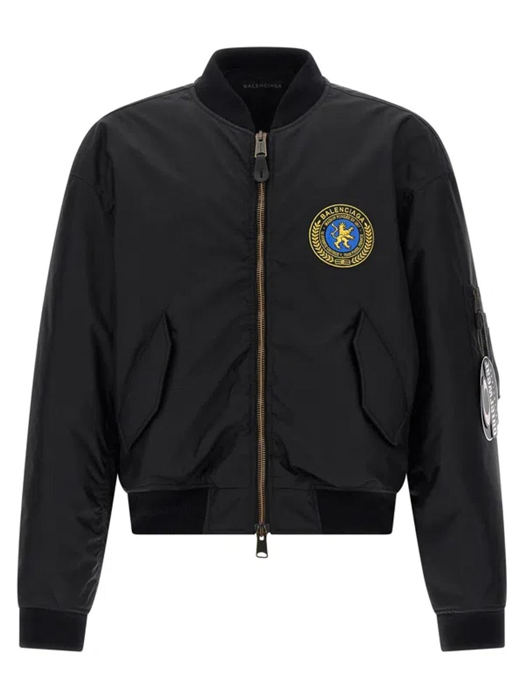 BALENCIAGA Nylon Uniform Merch Large Fit Bomber In Black Product Image