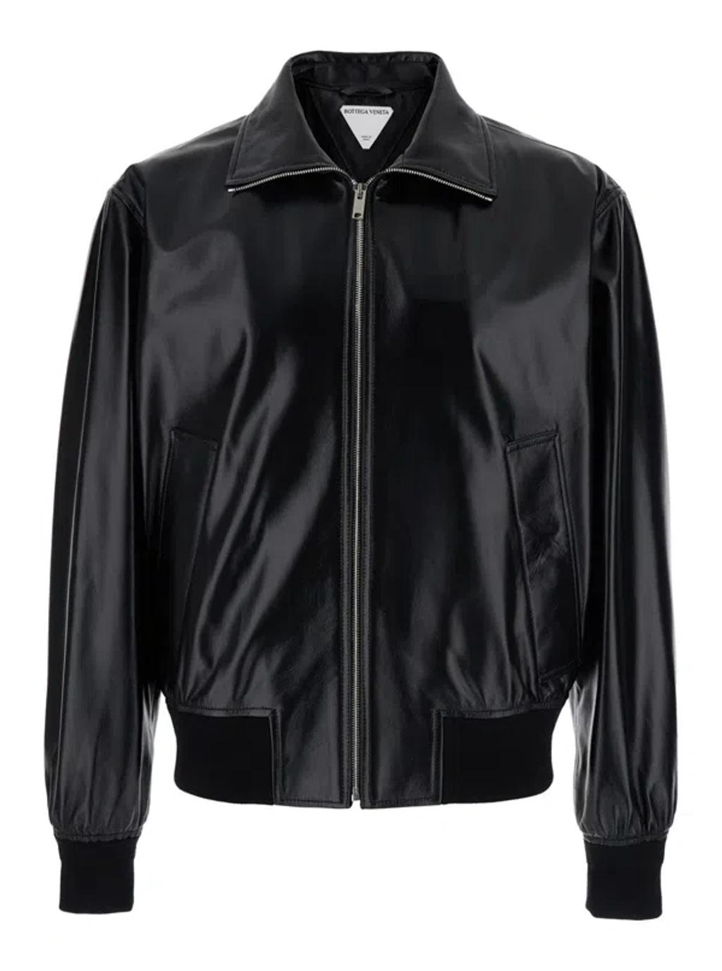 BOTTEGA VENETA Nappa Leather Coat With Classic Collar In Black Product Image