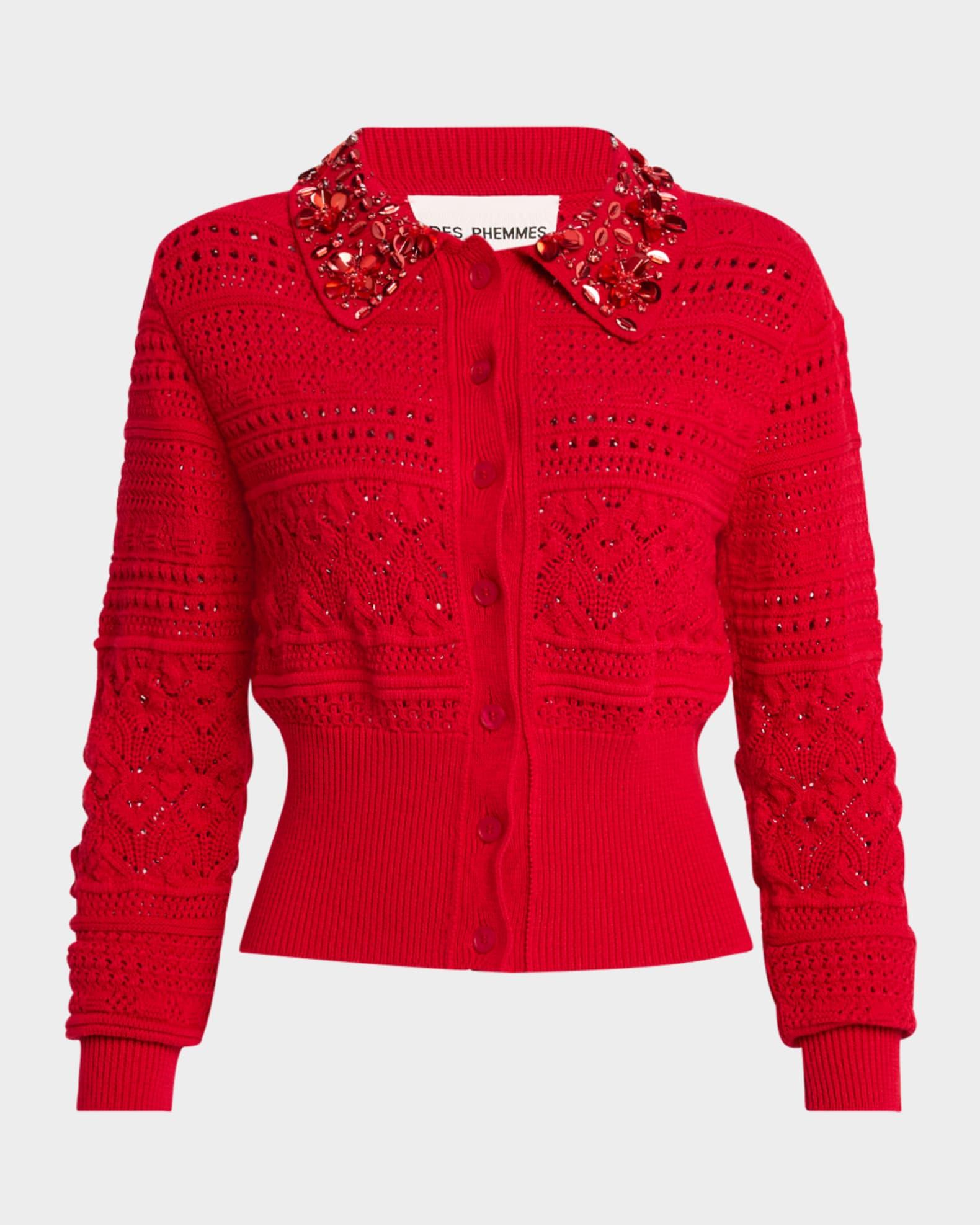 Embellished Open-Knit Cardigan Product Image
