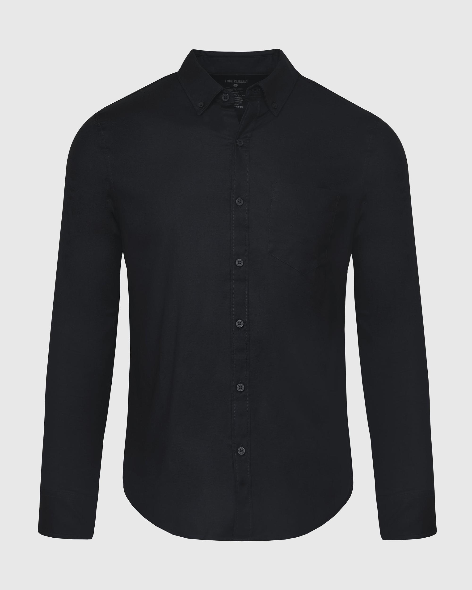 Black Stretch Oxford Long Sleeve Shirt Product Image