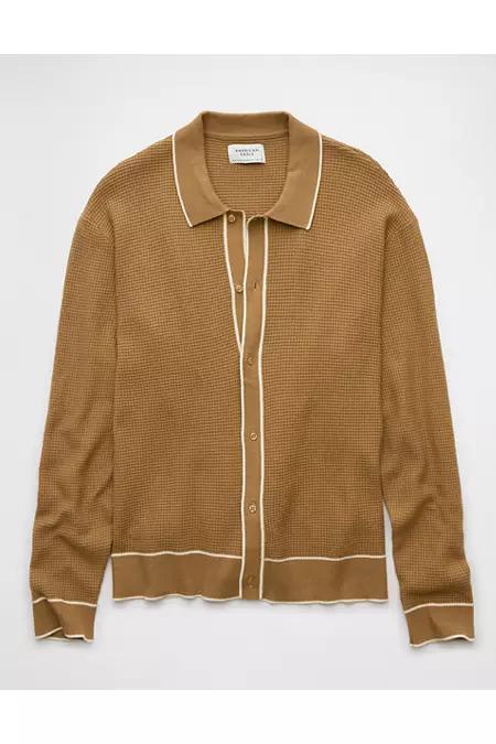 AE Long-Sleeve Tipped Waffle Sweater Polo Shirt Men's Product Image