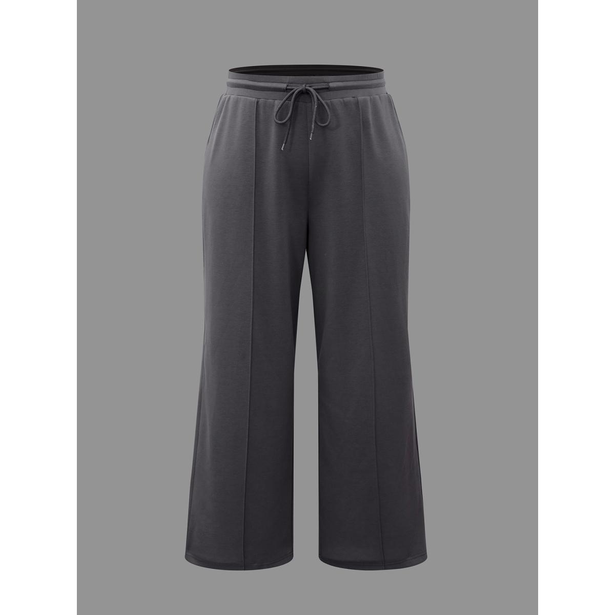 Plus Size Supersoft Essentials Solid Drawstring Pants Women DimGray Casual Loose Mid Rise Everyday Pants BloomChic 30/6X Product Image