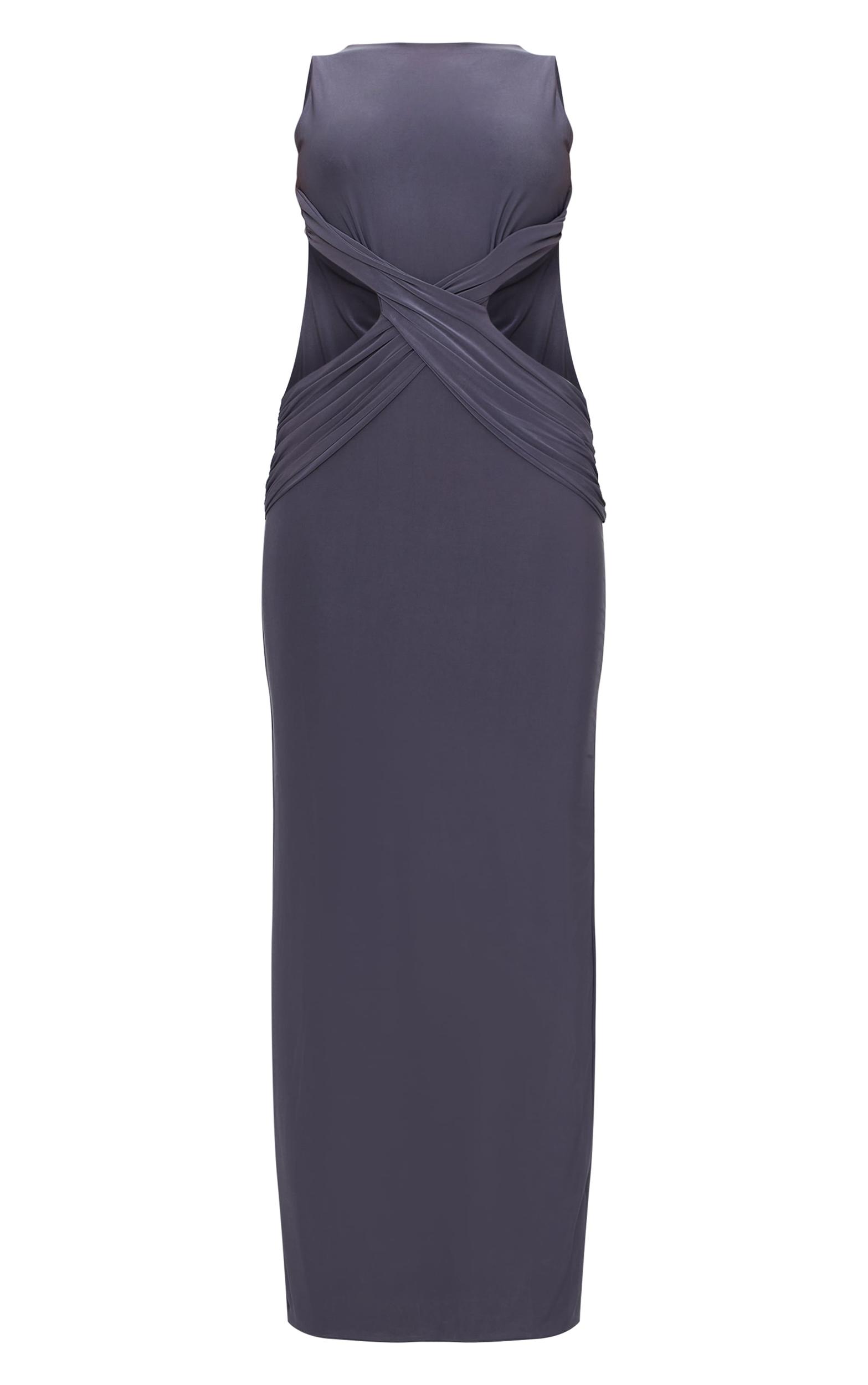 Charcoal Double Layer Slinky Twist Front Maxi Dress Product Image