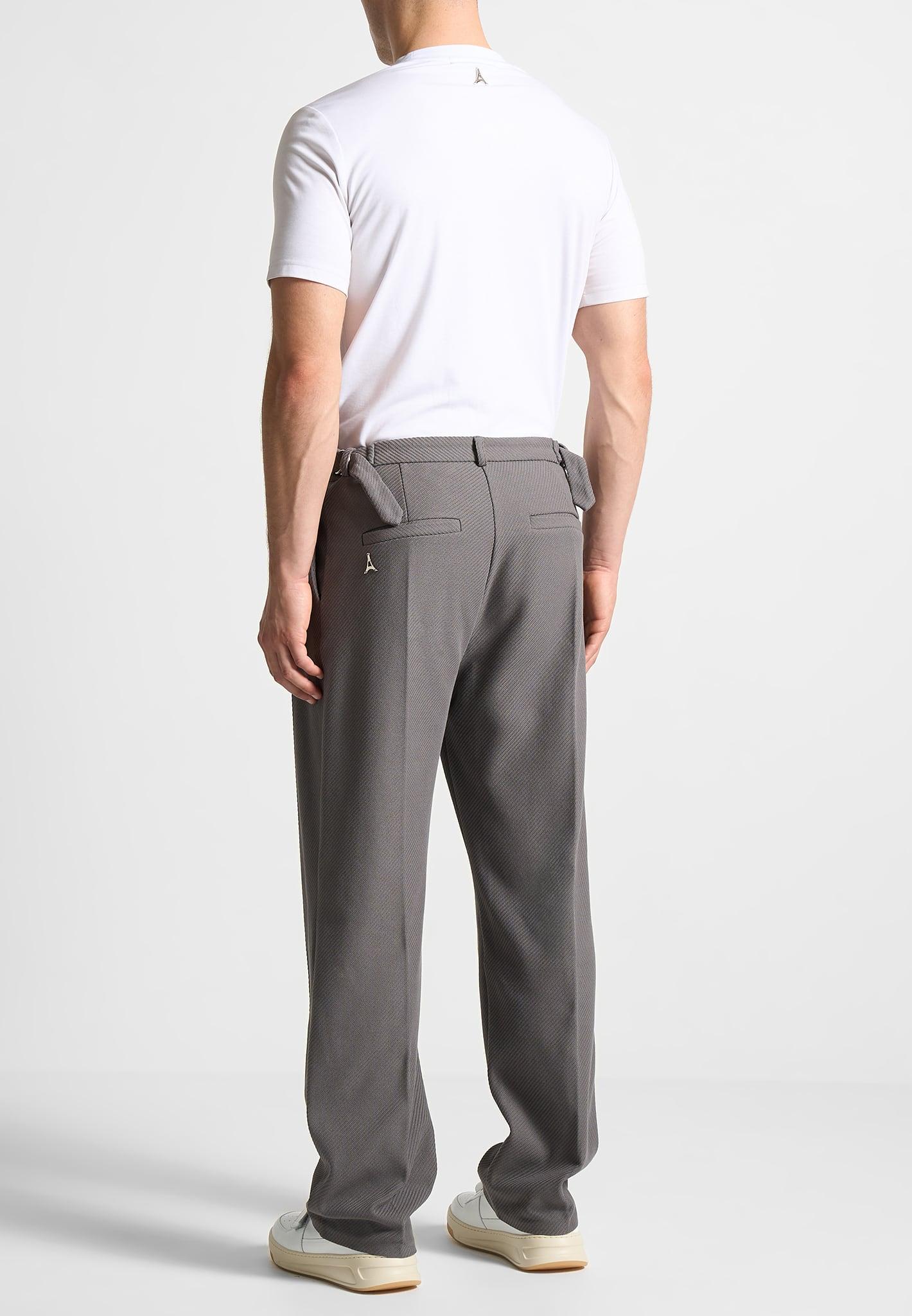 Relaxed Fit Twill Pleated Tailored Trousers - Grey Male Product Image