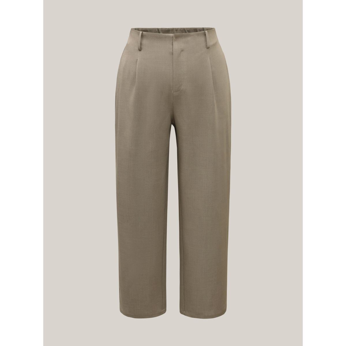 Plus Size Pleated Straight-Leg Pants Women Champagne At the Office Straight Leg Mid Rise Work Pants BloomChic 18-20/2X Product Image