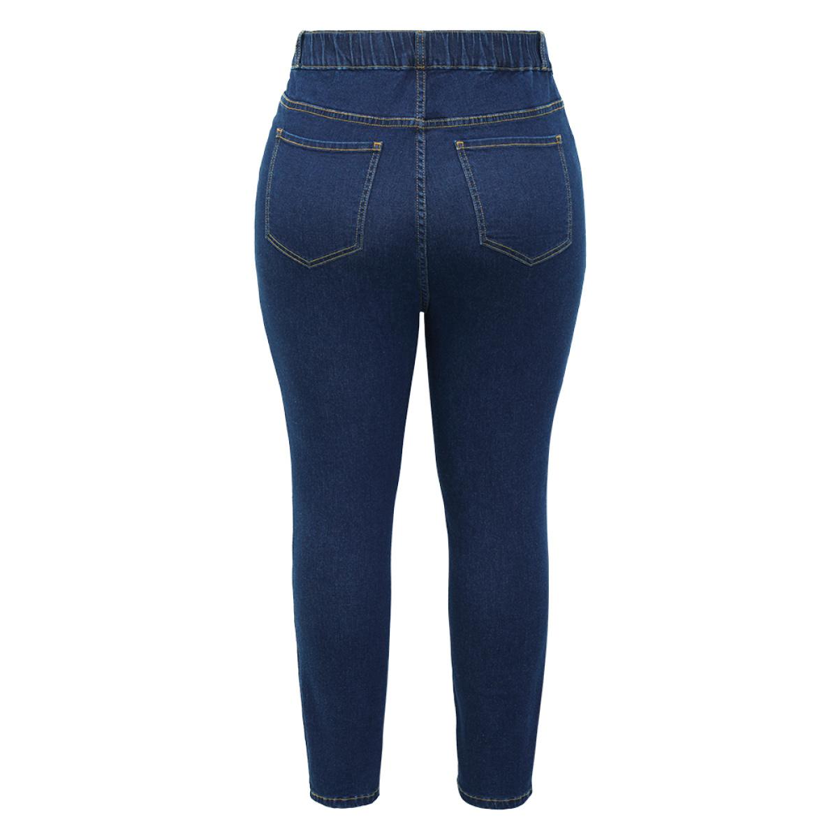 Plus Size Skinny Very Stretchy High Rise Dark Wash Elastic Waist Jeans Women DarkBlue Casual Plain High stretch Pocket Jeans BloomChic 30/6X Product Image
