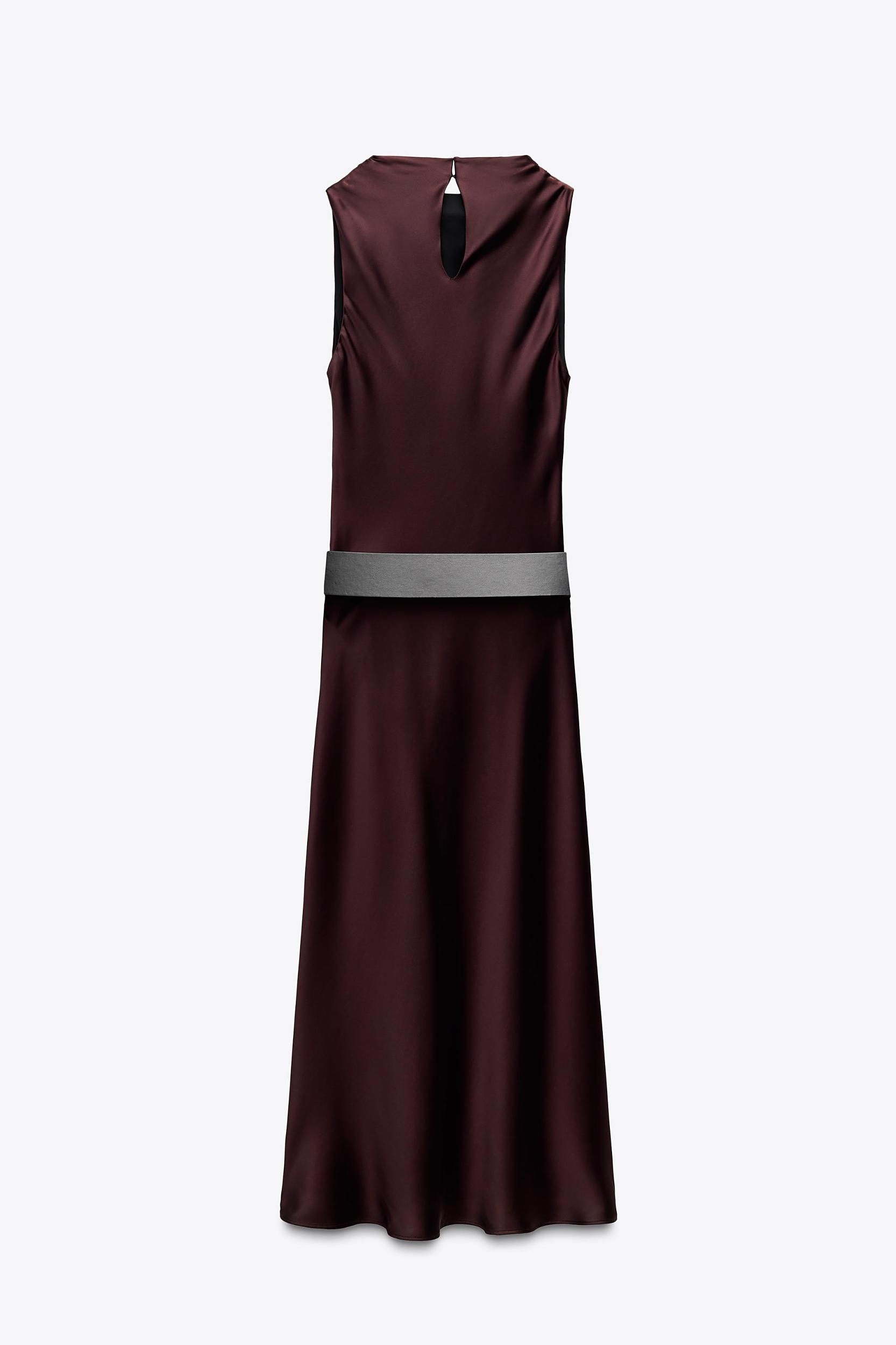 BELTED SATIN MIDI DRESS Product Image