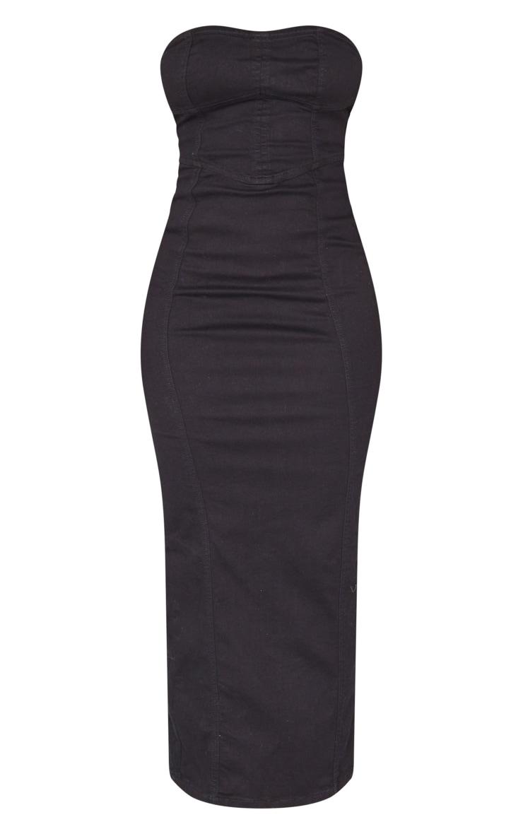 Shape Black Denim Seam Detail Split Back Midaxi Dress Product Image