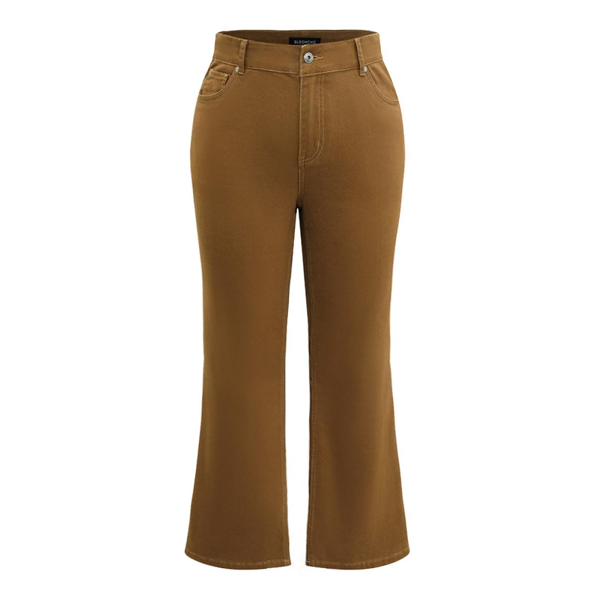Plus Size Cotton Plain Color Wash Bootcut Jeans Women Bronze Casual Plain Plain High stretch Pocket Jeans BloomChic 20/2X Product Image