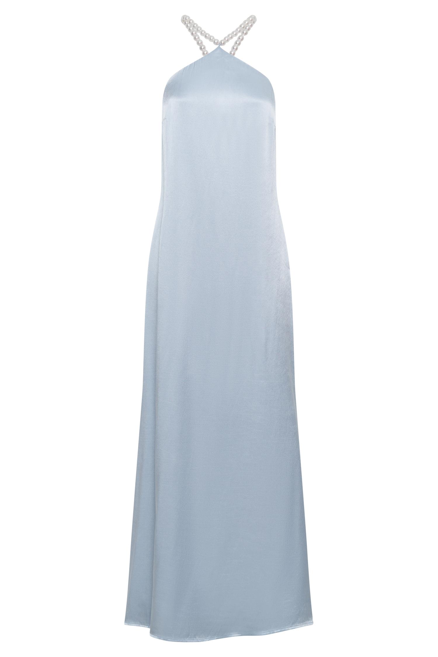 Blanche Satin Pearl Halter Maxi Dress - Cornflower Blue Product Image