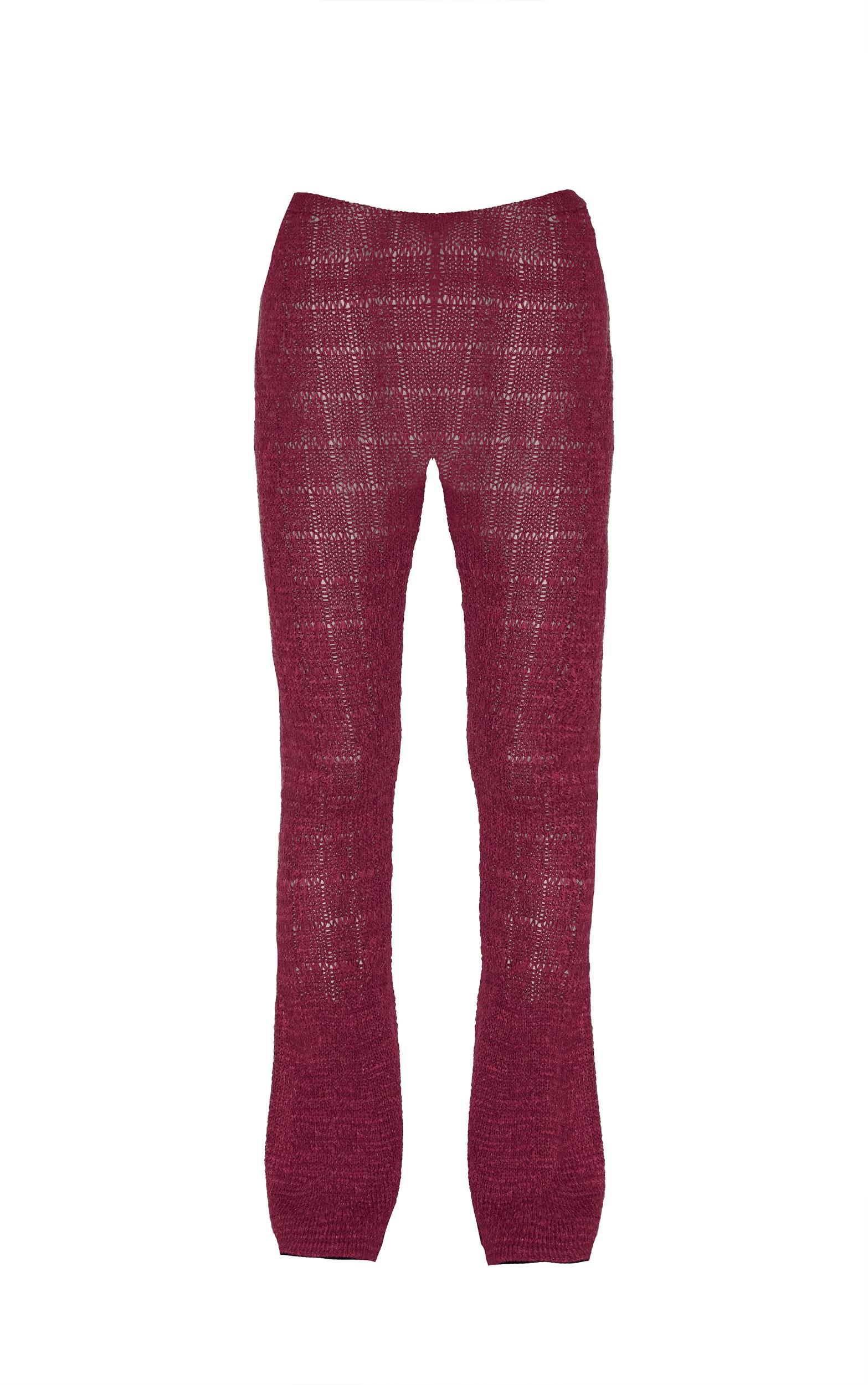 Wine Textured Filigree Knit Wide Leg Pants Product Image