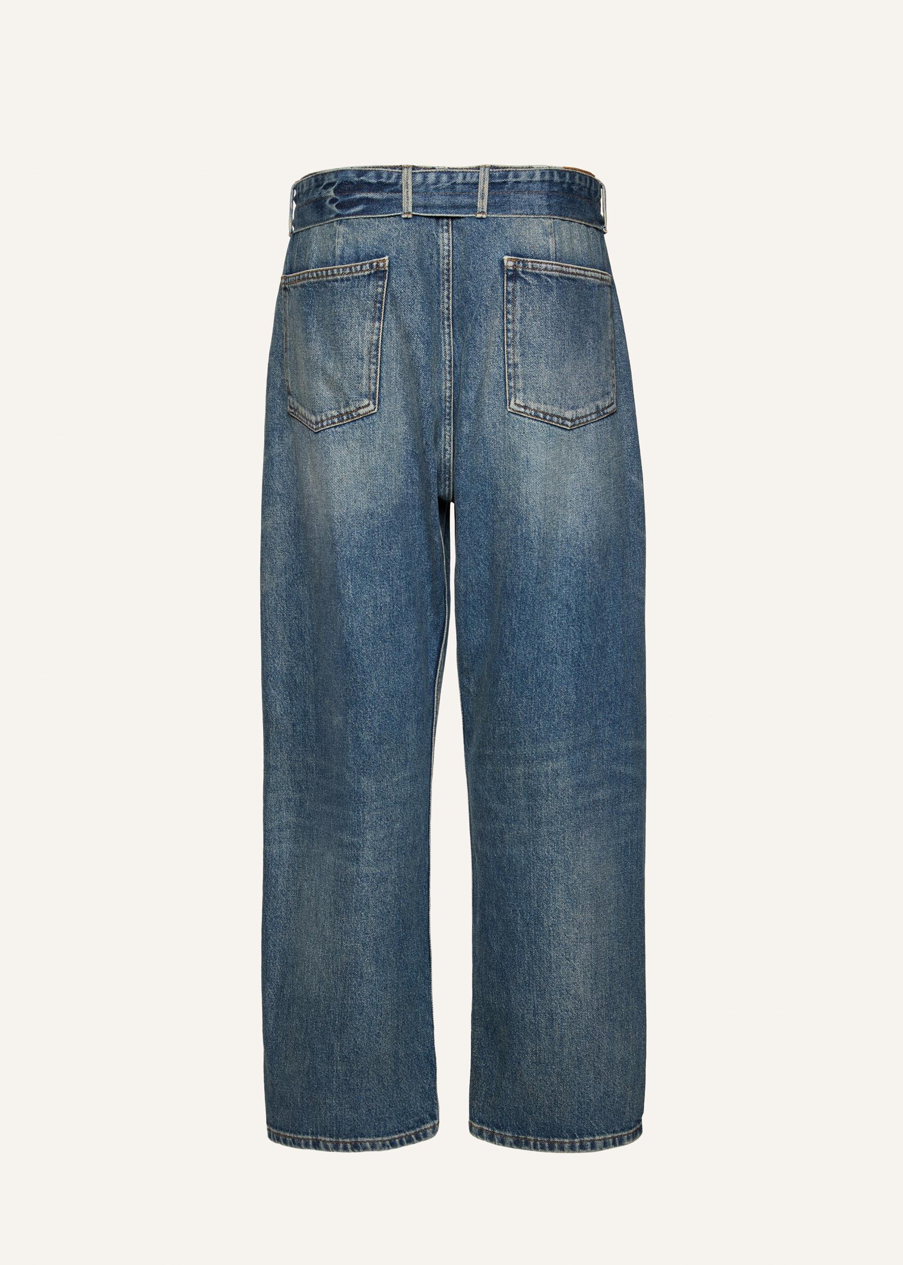 Belted loose leg denim in vintage blue Product Image