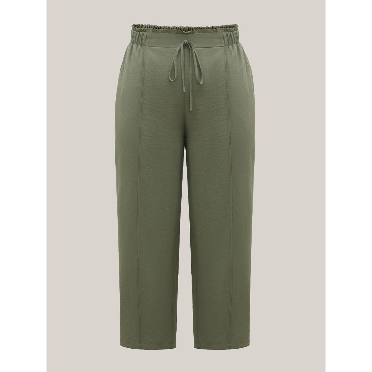Plus Size Waist Drawstring Seamed Straight Pants Women Sage Casual Straight Leg Mid Rise Everyday Pants BloomChic 18-20/2X Product Image