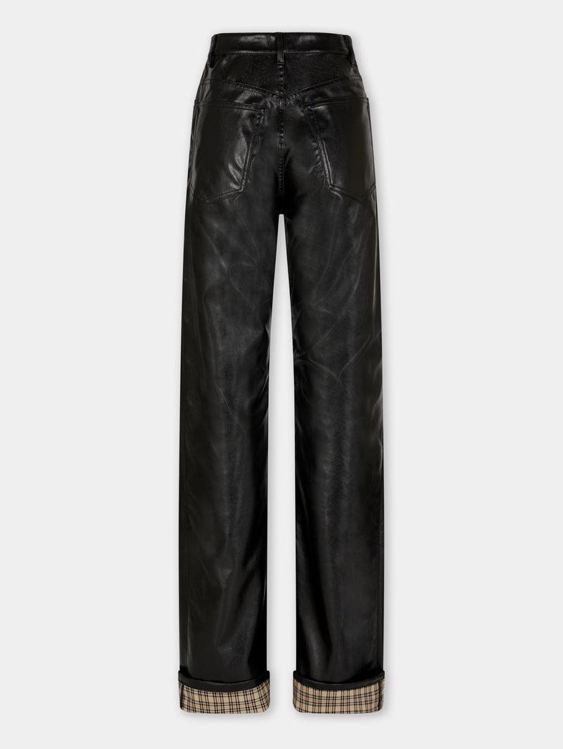 BLACK FLARED TROUSERS IN IMITATION LEATHER Product Image