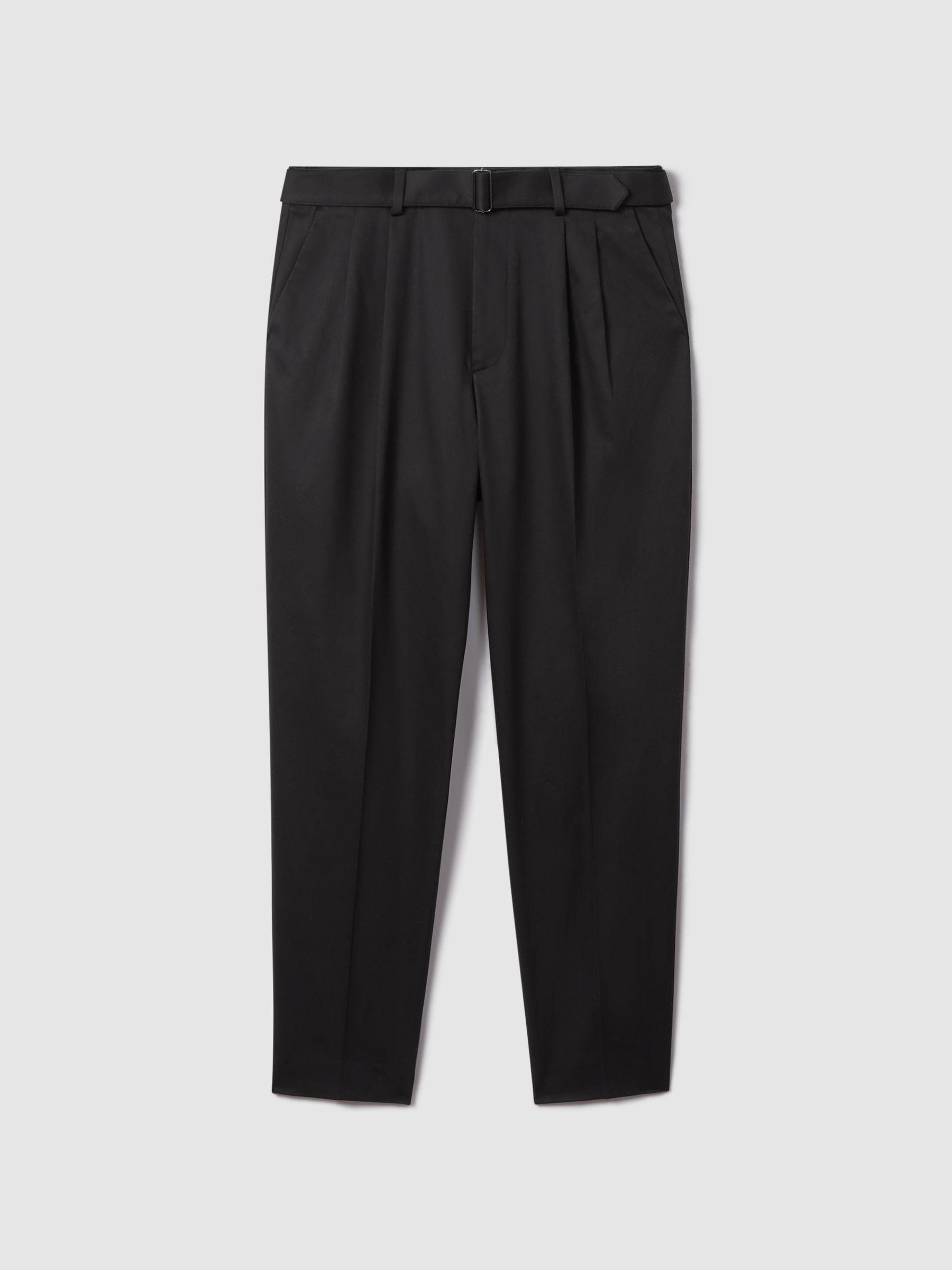 Relaxed Tapered Belted Trousers in Black Product Image