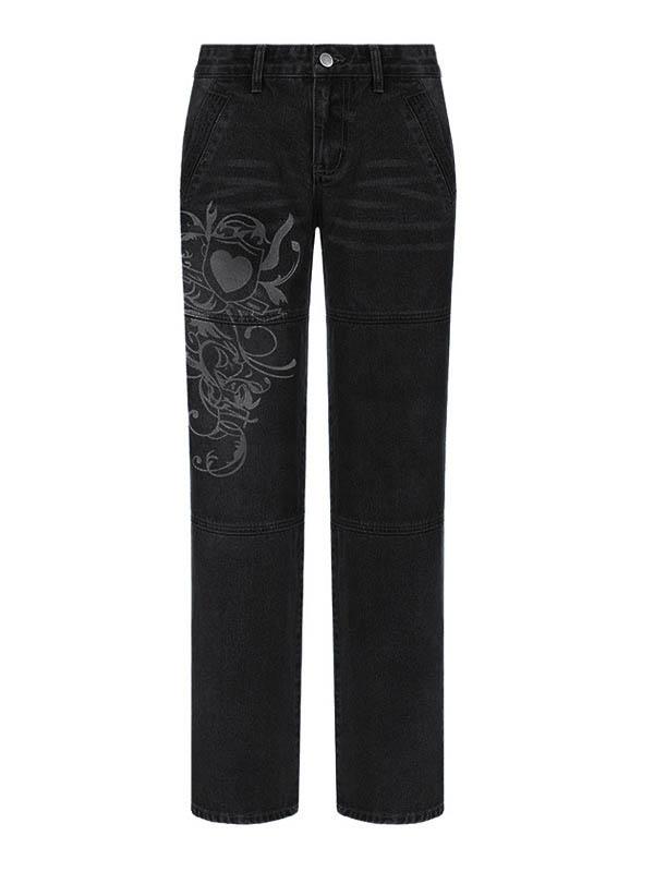 Washed Heart Pattern Cargo Jeans Product Image