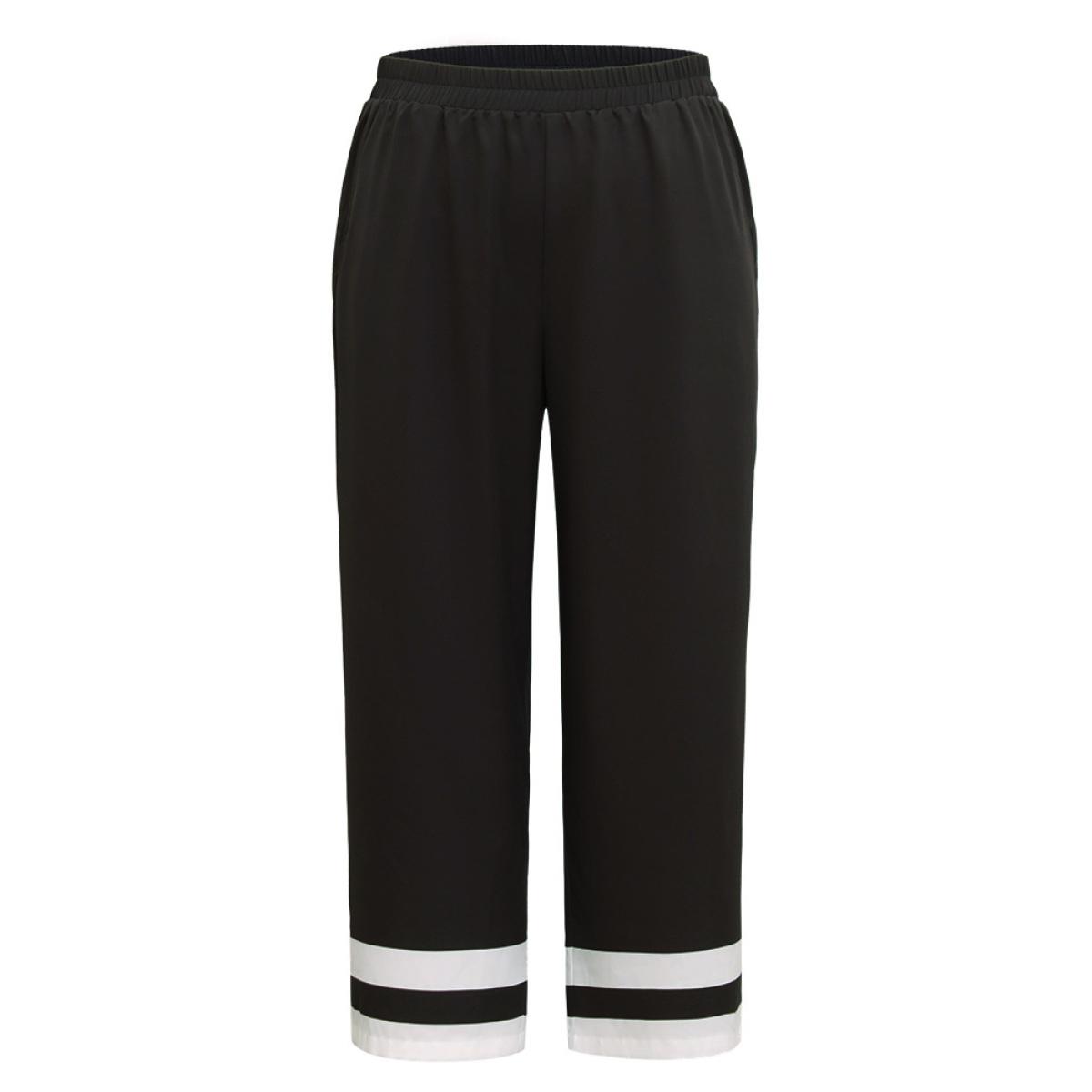 Plus Size Contrast Trim Slant Pocket Elastic Waist Pants Women Black Vacation Straight Leg High Rise Dailywear Pants BloomChic 14-16/1X Product Image