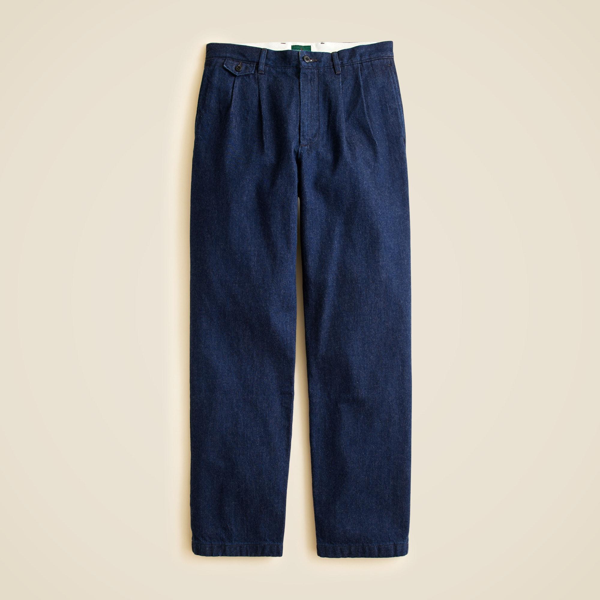 Classic double-pleated indigo-dyed denim pant Product Image