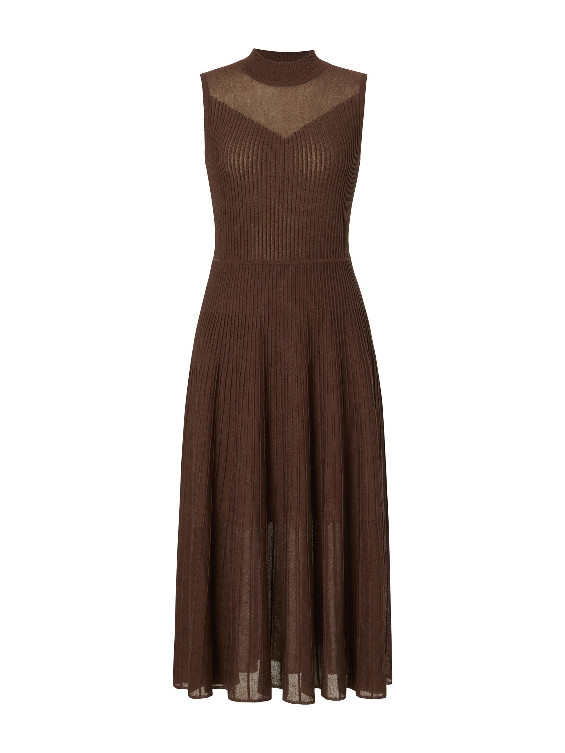 Mock Neck Sleeveless A-Line Women Pleated Maxi Dress Product Image