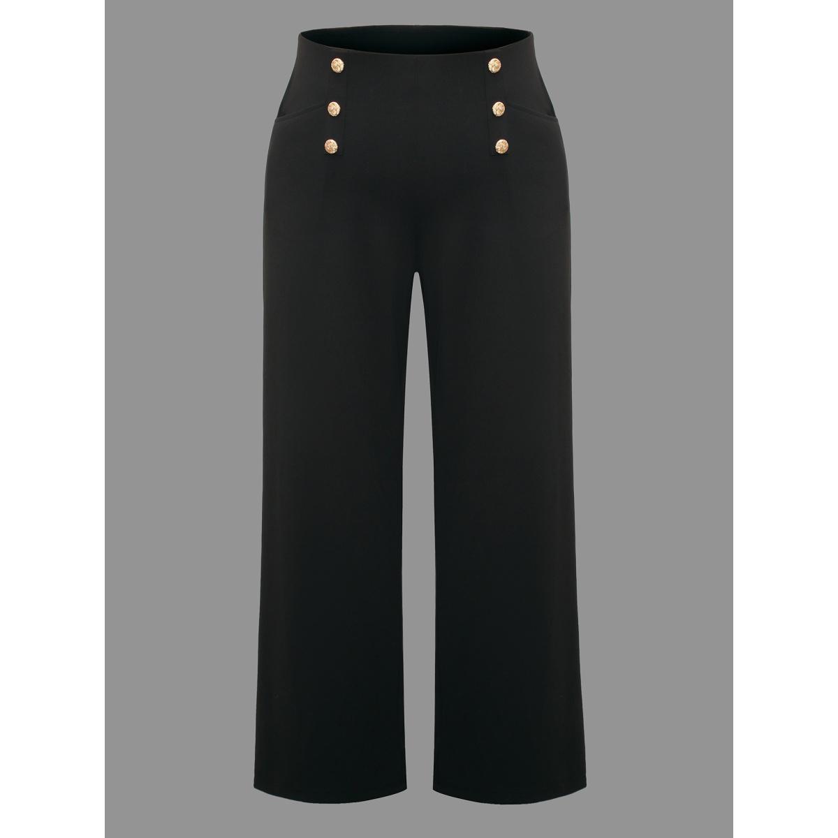 Plus Size Buckle Detail Wide-Leg Pants Women Black Formal Wide Leg High Rise Party Pants BloomChic 12/L Product Image
