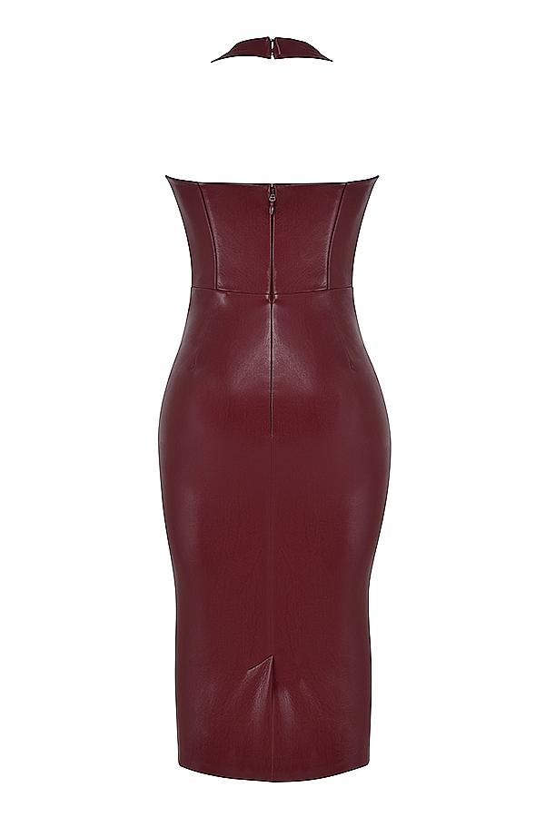 Jaquetta  wine vegan leather midi dress Product Image