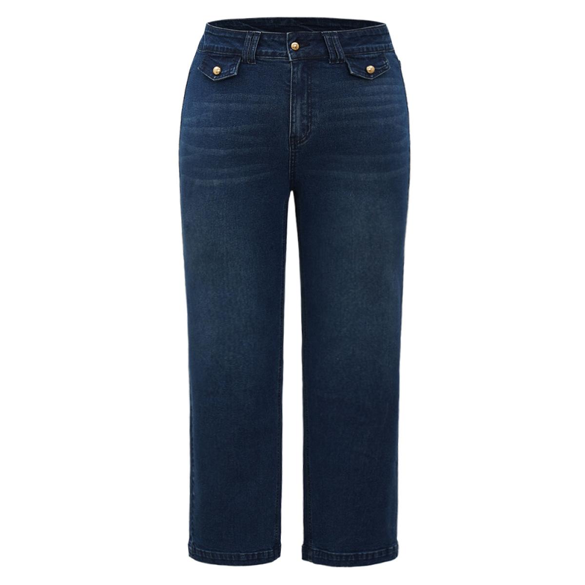 Retro Wash Stretchy Waist Straight-Leg Jeans Female Product Image