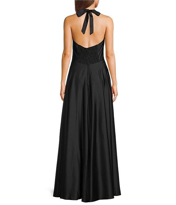 B. Darlin Halter Straight Neck Center Back Smocking Side Slit Dress Product Image