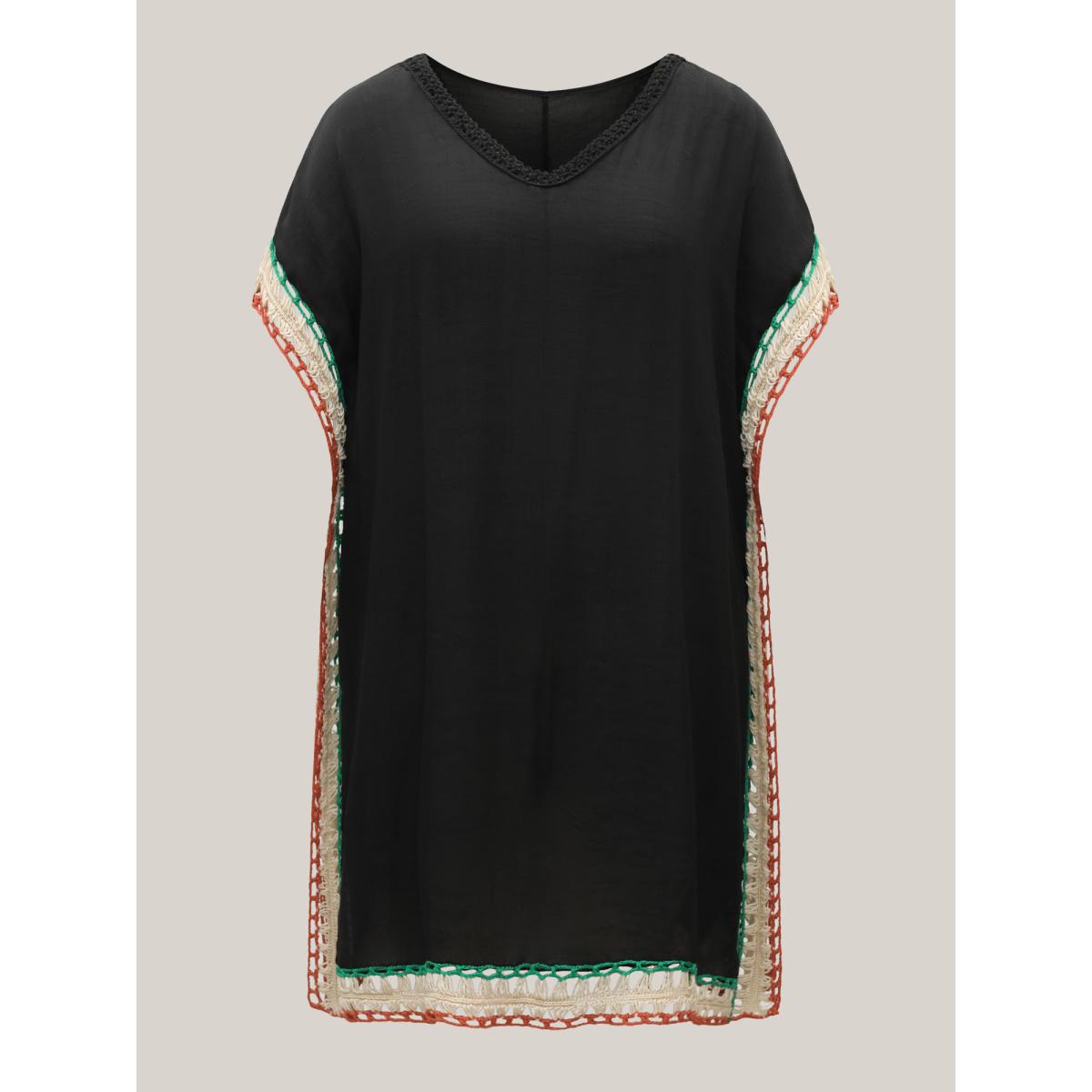 Plus Size Color Contrast Cut-Out Swim Cover-Up Women's Swimwear Black Resort Oversized Contrast Curve Swim Cover Ups BloomChic 12/L Product Image