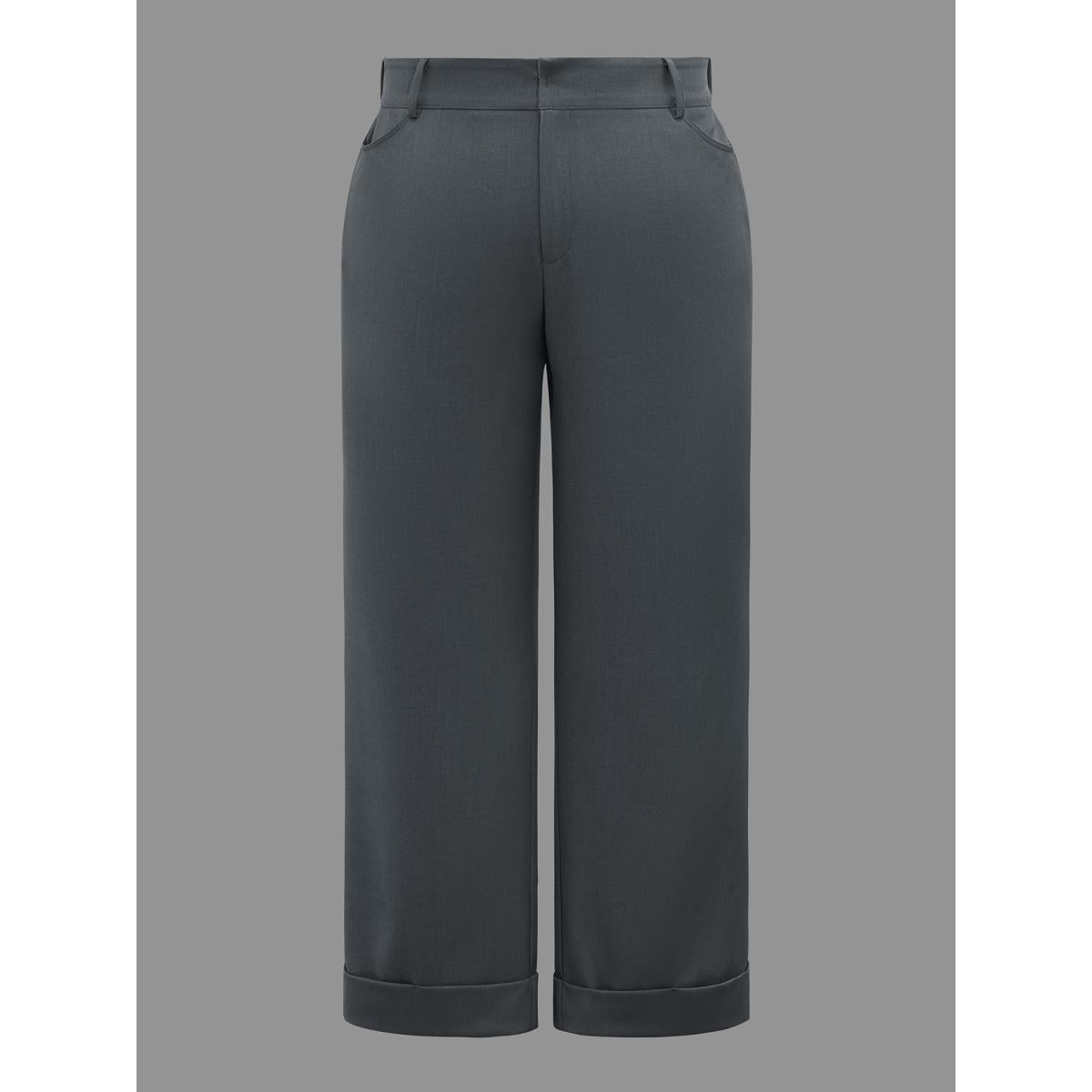 Plus Size Stretchy-Waist Roll Hem Pants Women DimGray Workwear Essentials Bootcut Mid Rise Work Pants BloomChic 18-20/2X Product Image