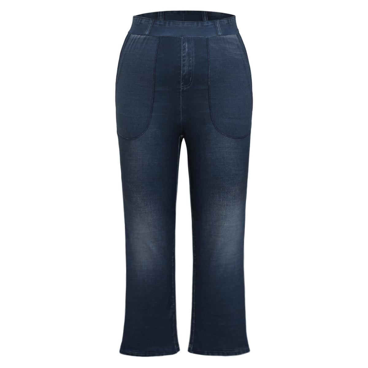 Plus Size Denim Effect Print Elastic Waist Flare Leg Leggings Women Stone Casual High stretch Flare Leg High Rise Everyday Leggings BloomChic 22-24/3X Product Image