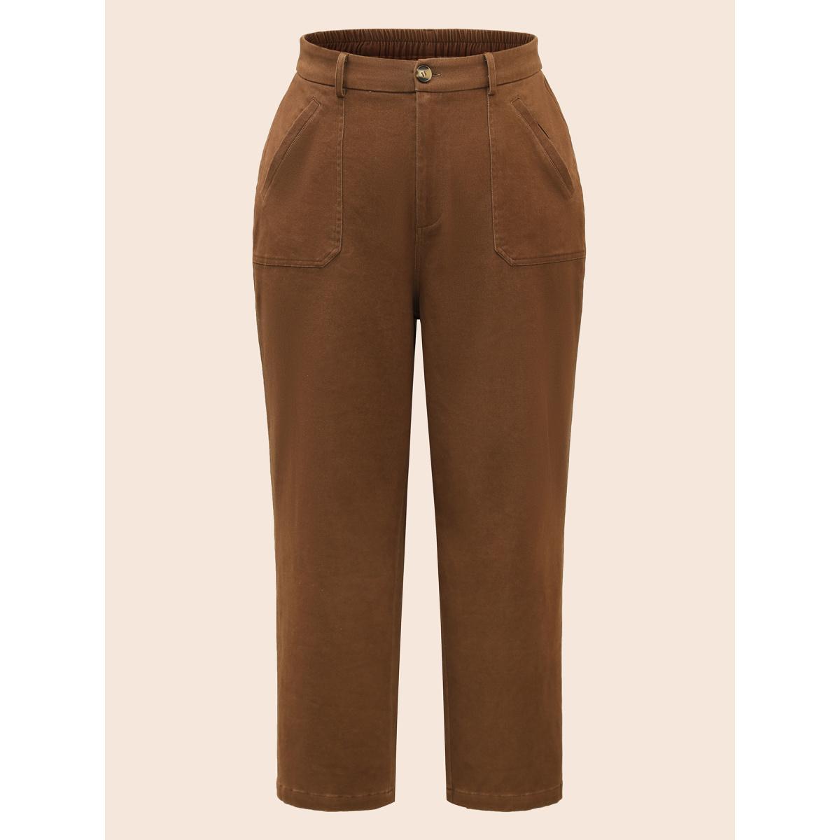 Plus Size Stretch Twill Slim-Fit Straight Pants Women Browncoffeecolor Casual Straight Leg Mid Rise Everyday Pants BloomChic 28/5X Product Image