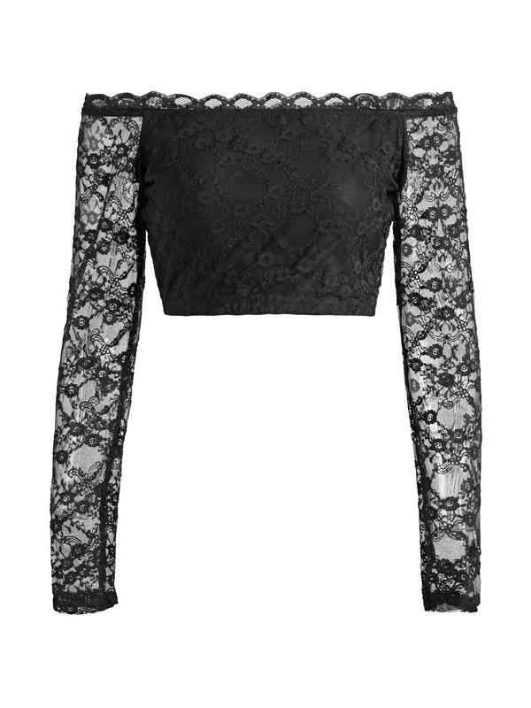 Lace Off Shoulder Cropped Long Sleeve Tee Product Image