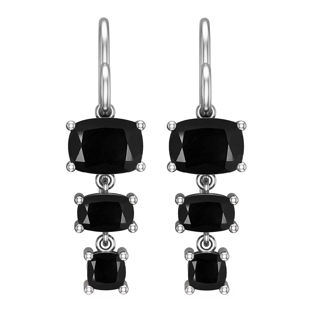 Sterling Silver Graduated Black Onyx Earrings, Women's Product Image