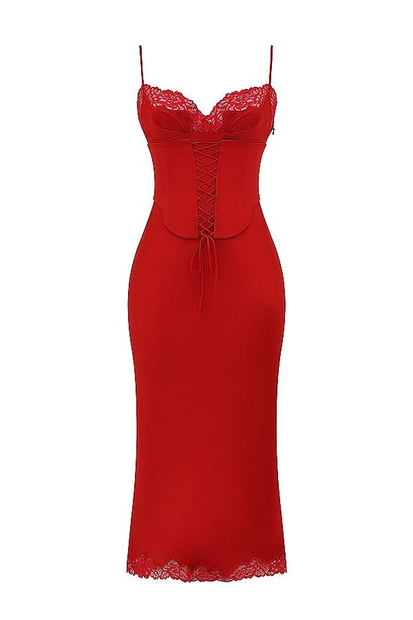 Salma  red rose satin slip dress Product Image