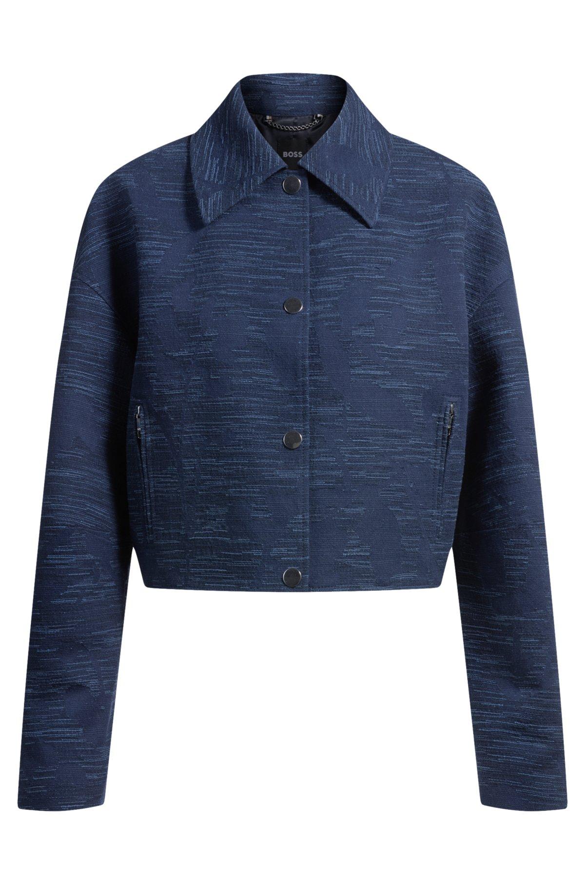 BOSS - Relaxed-fit blazer with floral structure - Dark Blue Product Image