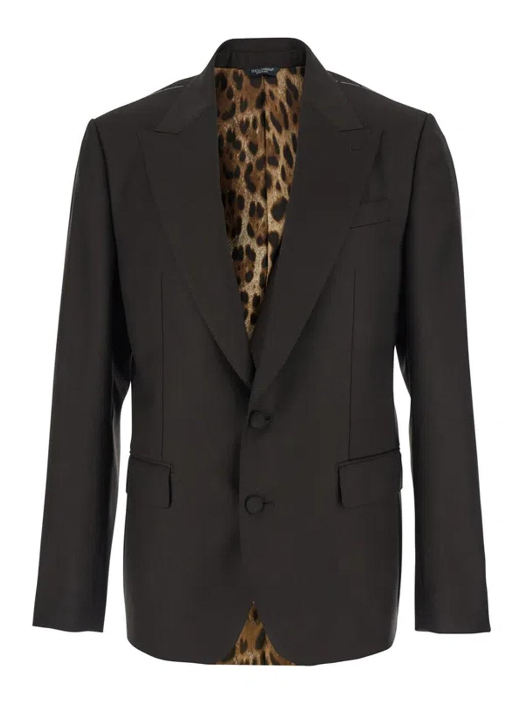 DOLCE & GABBANA Brown Single-breasted Jacket With Peak Revers In Wool Man In Green Product Image