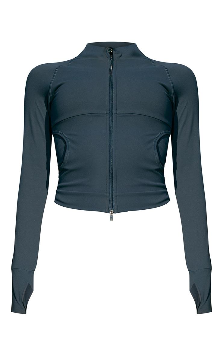 Midnight Blue Sculpt Pocket Front Double Zip Up Jacket Product Image