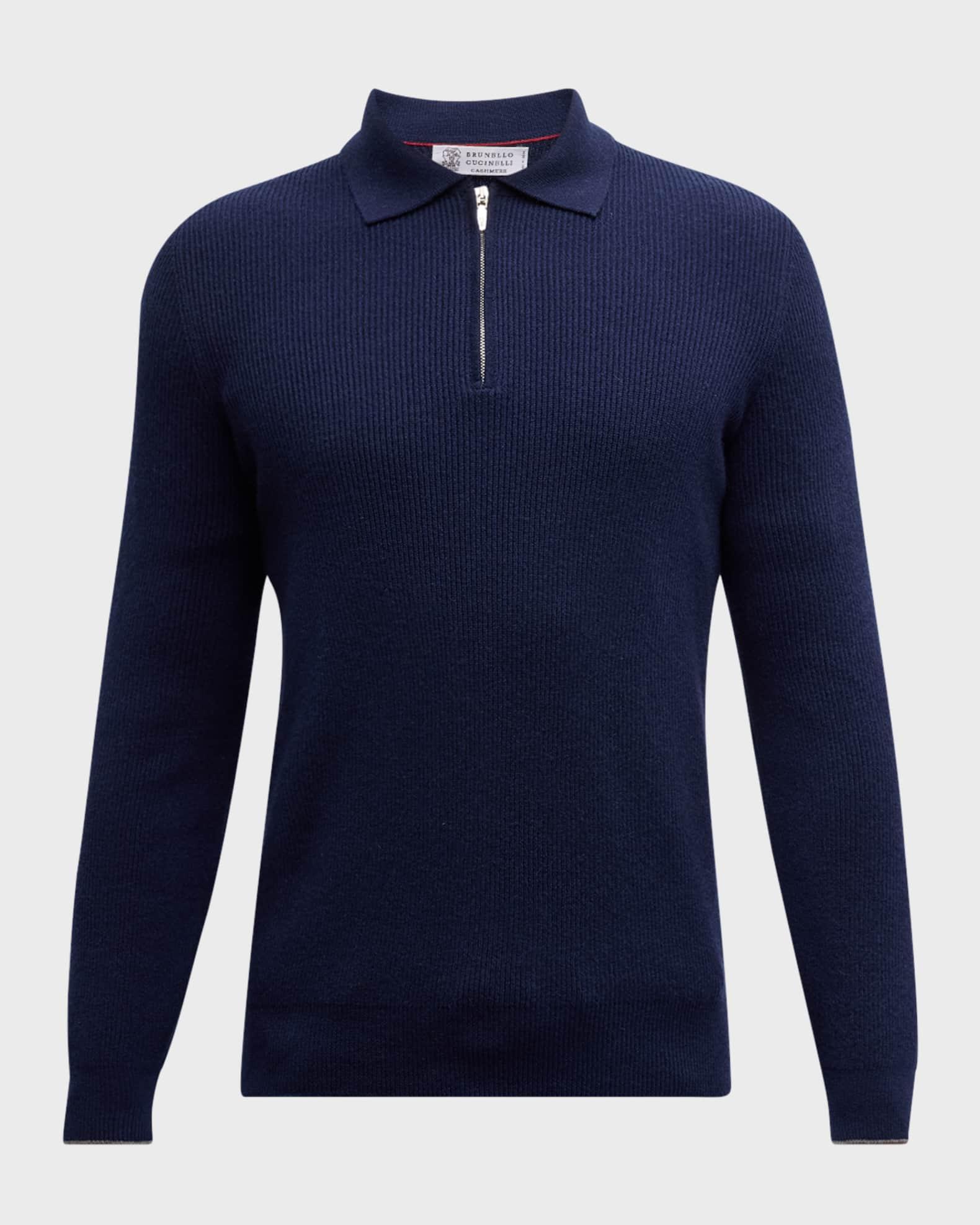 Men's Ribbed Cashmere Zip Polo Sweater Product Image
