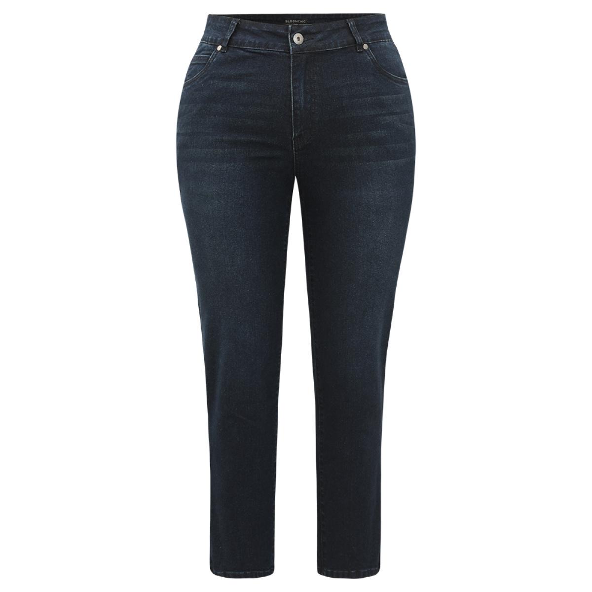 Plus Size Mom Jeans High Rise Skinny Jeans Women Indigo Casual Plain Plain High stretch Pocket Jeans BloomChic 22/3X Product Image