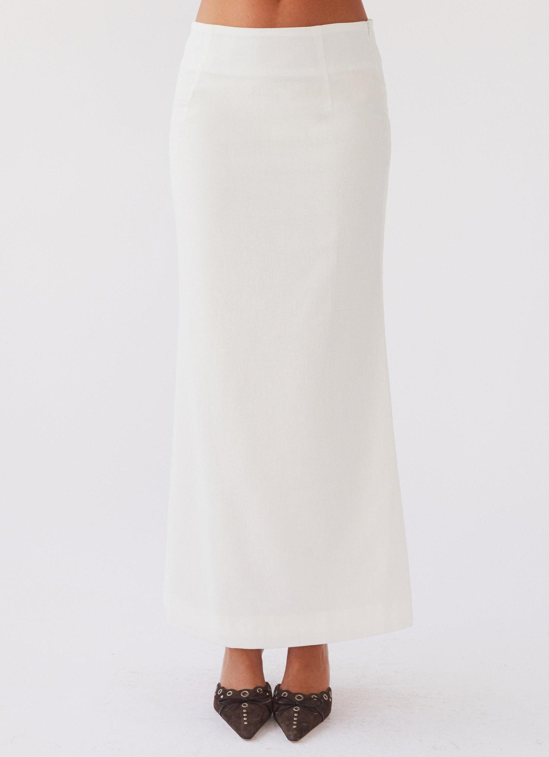 Born For Bordeaux Linen Midi Skirt - White Product Image