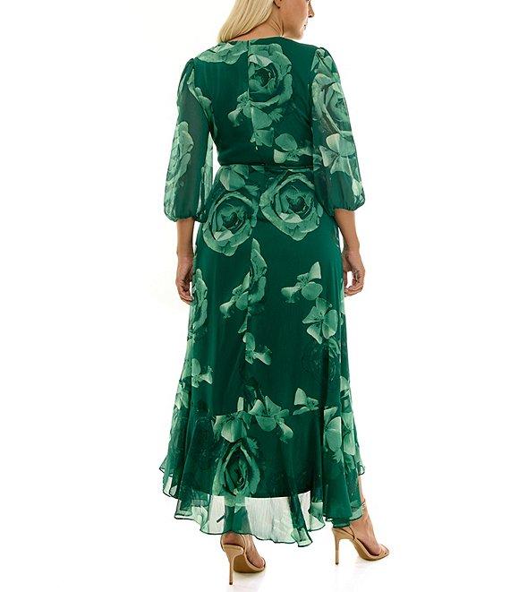 Moda Tara Plus Size Yoryu Chiffon Floral Print Ruffle Hem Dress Product Image